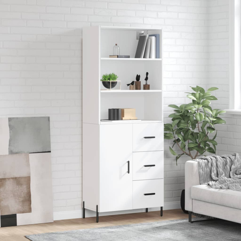 Skříň Highboard 69,5 X 34 X 180 Cm Kompozitní Dřevo - Betonová šedá / 1 prosklená dvířka 3 zásuvky