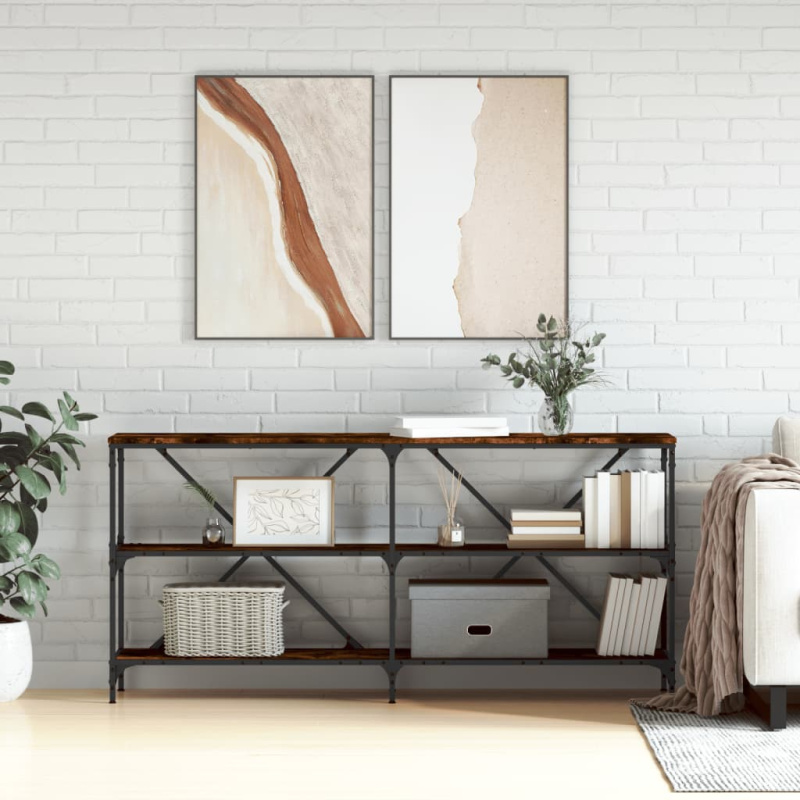 Konzolový stolek 160 x 30 x 75 cm kompozit a železo - Kouřový dub / 160 cm