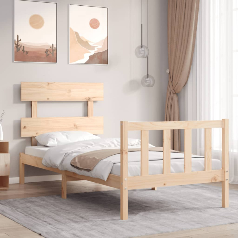 Rám Postele S Čelem Small Single Masivní Dřevo - Bílá / s čelem postele / 90 x 200 cm