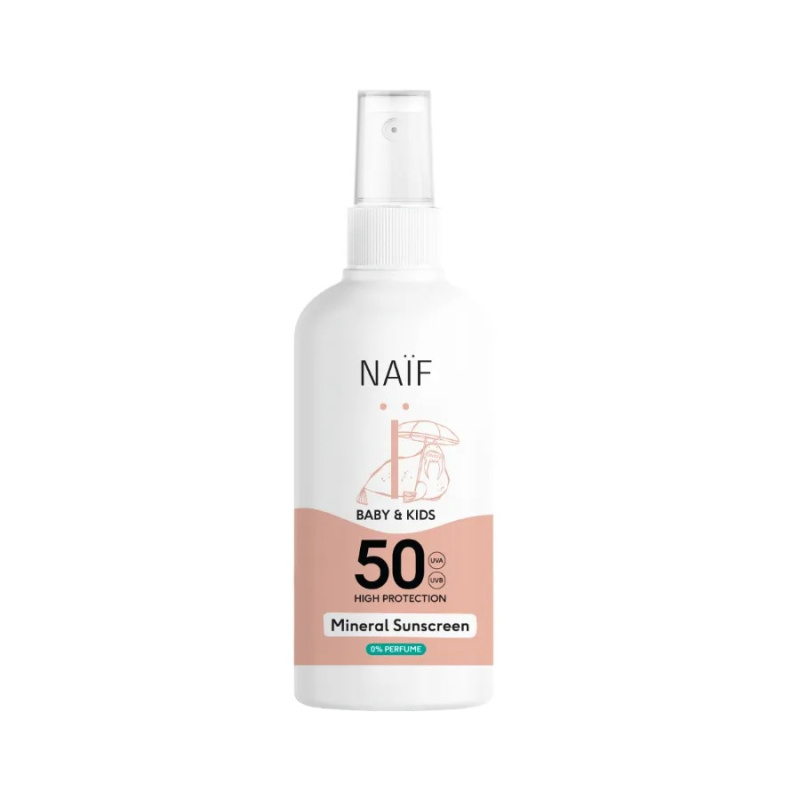 Naif Baby & Kids Mineral Sunscreen SPF 50 0 % Perfume ochranný sprej na opalování 100 ml