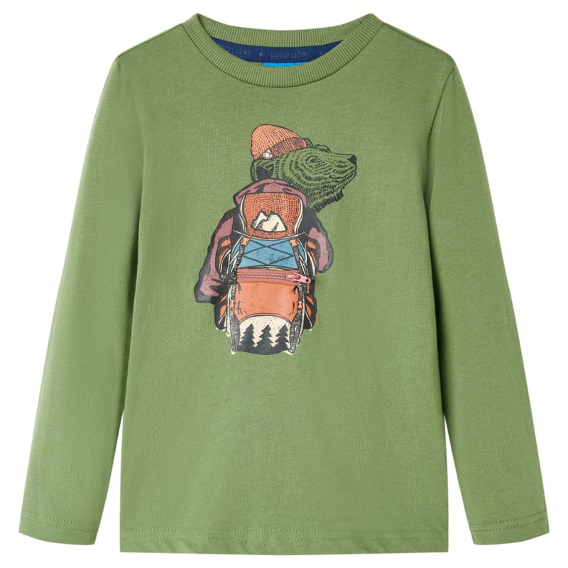 Dětské Tričko S Dlouhým Rukávem Světle 128 - Khaki / 128 (7-8 let)