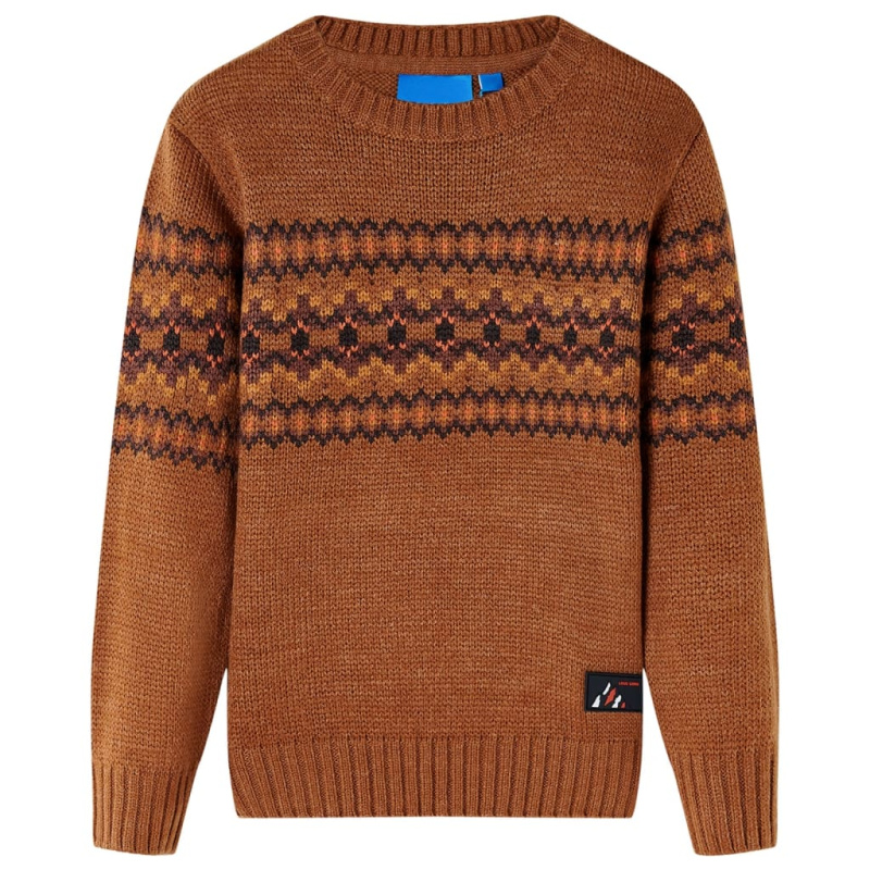 Dětský Svetr Pletený Koňakový 116 - Khaki / 128 (7-8 let)