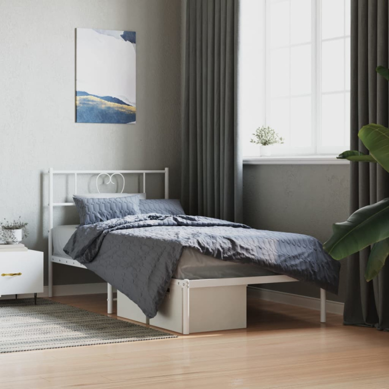 Kovový Rám Postele Bez Matrace S Čelem Bílý - Bílá / s čelem postele / 120 x 190 cm