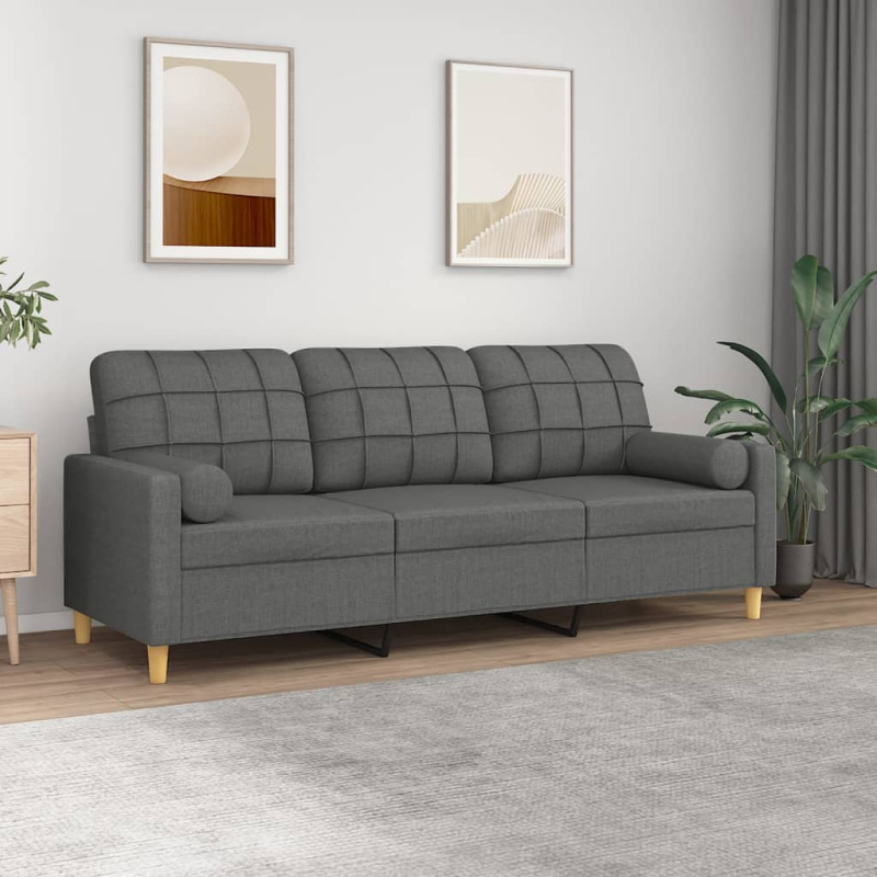 3Místná Pohovka S Polštáři Textil - Krémová / 180 cm