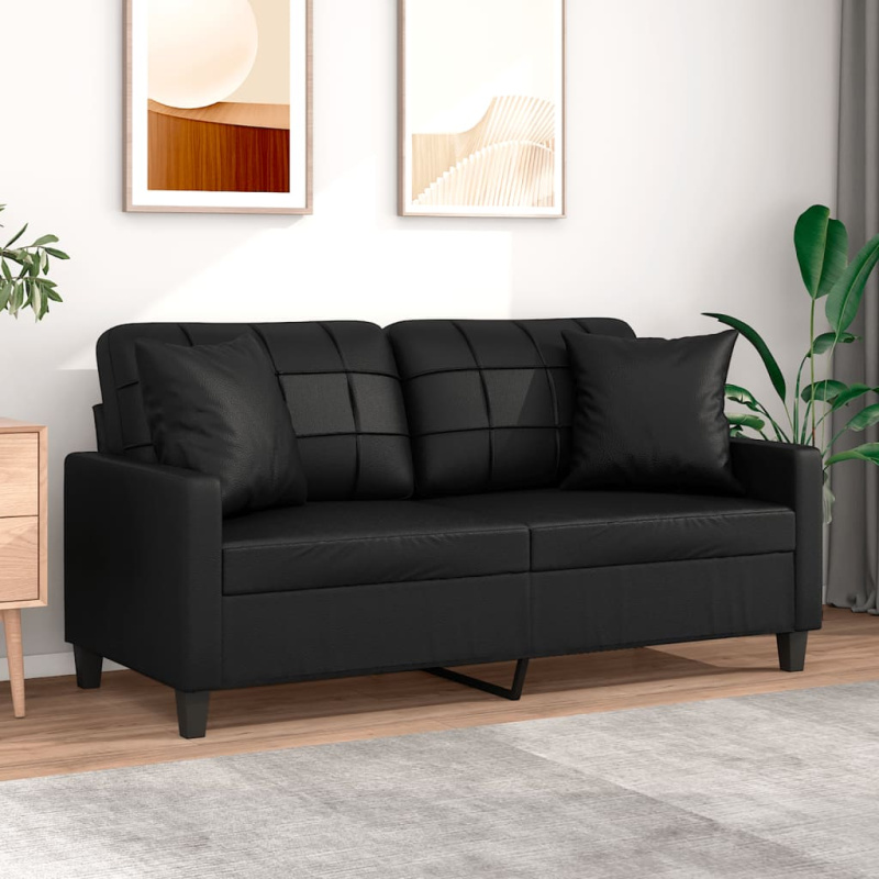 2Místná Pohovka S Polštáři Černá Umělá Kůže - Cappuccino / 120 cm