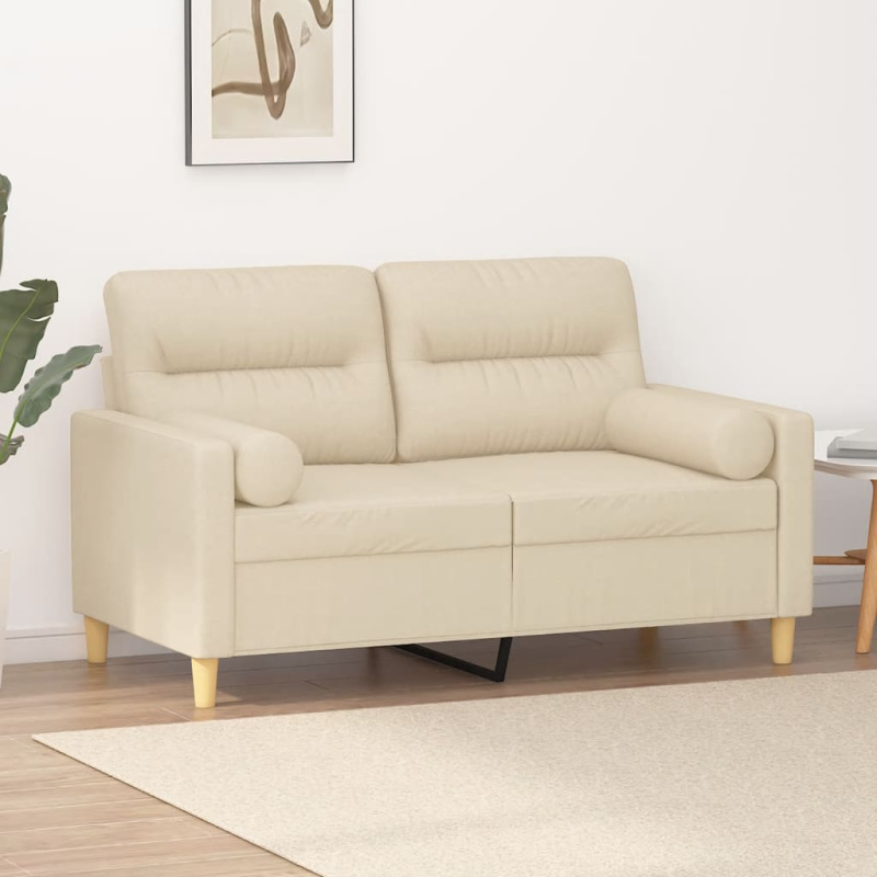 2Místná Pohovka S Polštáři Textil - Krémová / 120 cm