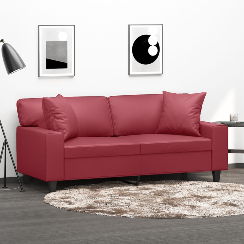 2Místná Pohovka S Polštáři Vínová Umělá Kůže - Cappuccino / 140 cm