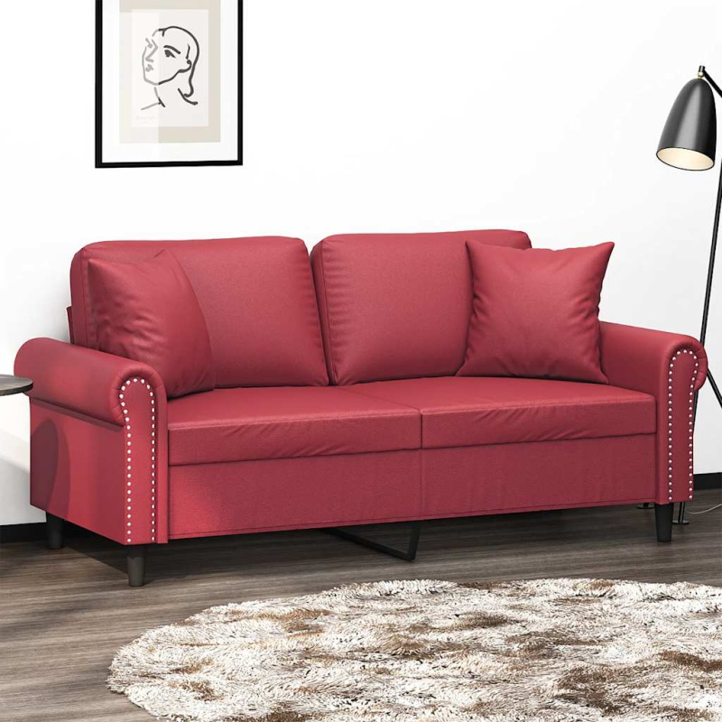 2Místná Pohovka S Polštáři Vínová Umělá Kůže - Šedá / 120 cm