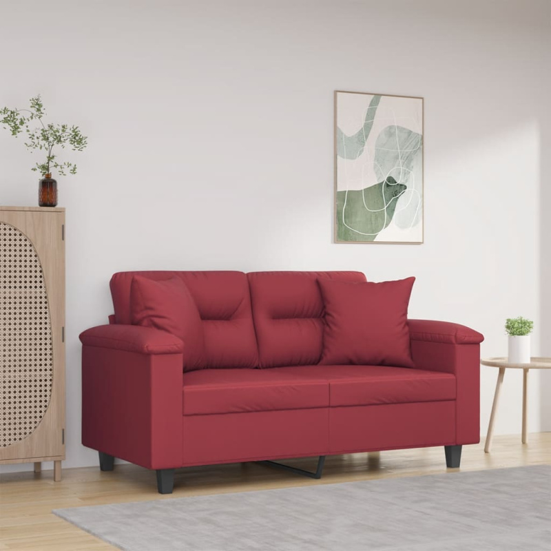 2Místná Pohovka S Polštáři Vínová Umělá Kůže - vínová červená / 120 cm