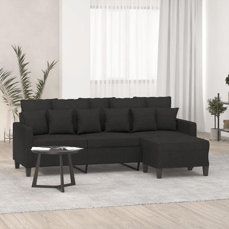 3Místná Pohovka S Podnožkou Černá 180 Cm Textil - vínová červená