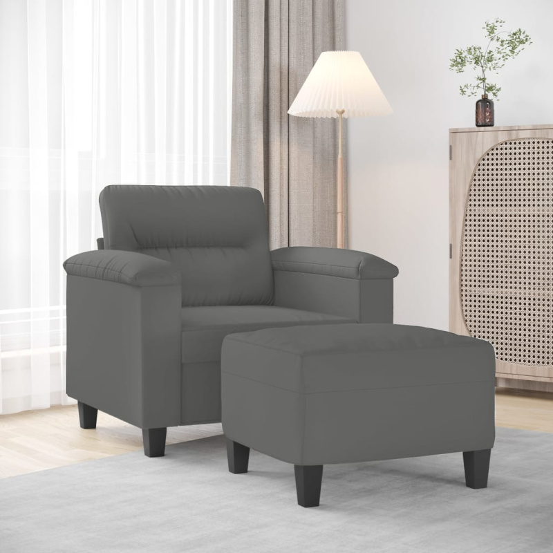 Křeslo S Podnožkou Tmavě Šedé 60 Cm Tkanina Z Mikrovlákna - Černá