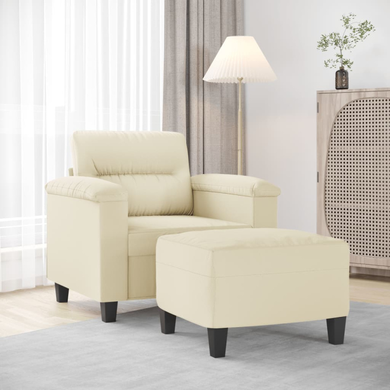 Křeslo S Podnožkou Krémové 60 Cm Umělá Kůže - Šedá