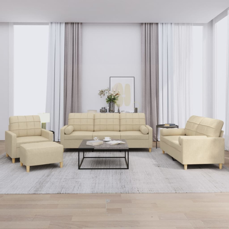 4Dílná Sedací Souprava S Polštáři Textil - Taupe / s poduškami a podnožkou