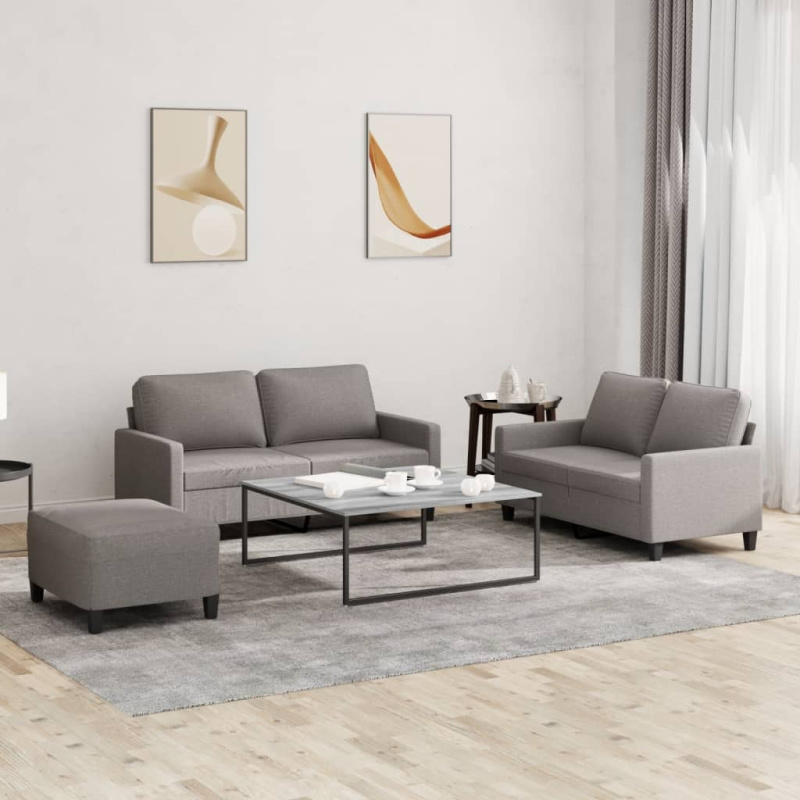 3Dílná Sedací Souprava S Poduškami Textil - Světle žlutá / s poduškami