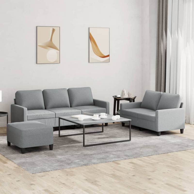 3Dílná Sedací Souprava S Poduškami Textil - Taupe / s poduškami a podnožkou