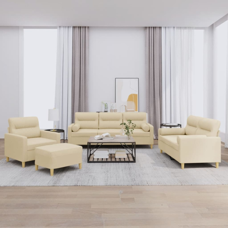 4Dílná Sedací Souprava S Polštáři Textil - Taupe / s poduškami a podnožkou