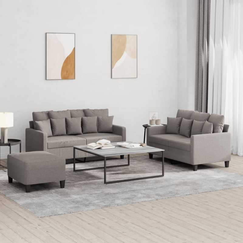 3Dílná Sedací Souprava S Poduškami Textil - Taupe / s poduškami a podnožkou