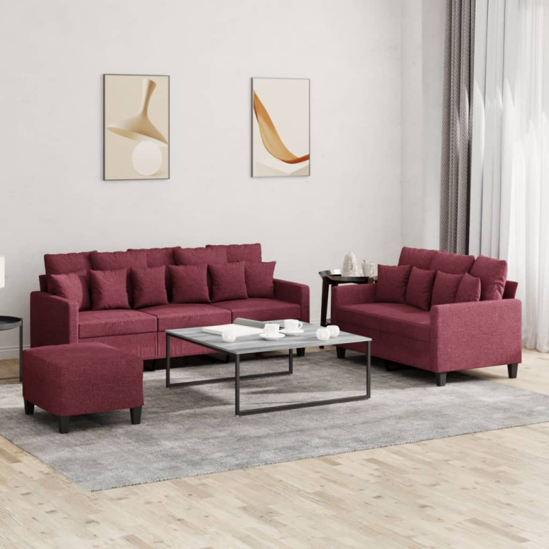 3Dílná Sedací Souprava S Poduškami Vínová Textil - vínová červená / s poduškami
