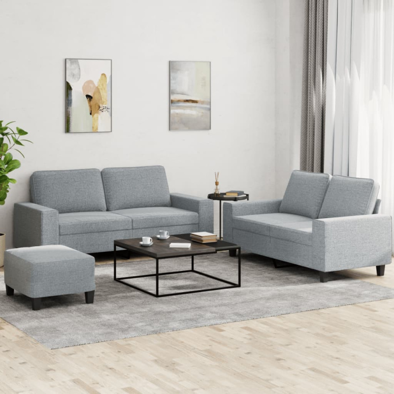 3Dílná Sedací Souprava Textil - Krémová / s poduškami