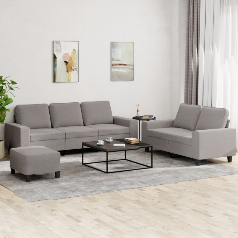 3Dílná Sedací Souprava Textil - Krémová / s poduškami