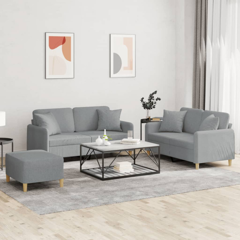 3Dílná Sedací Souprava S Polštáři Textil - Taupe / Bez podnožky