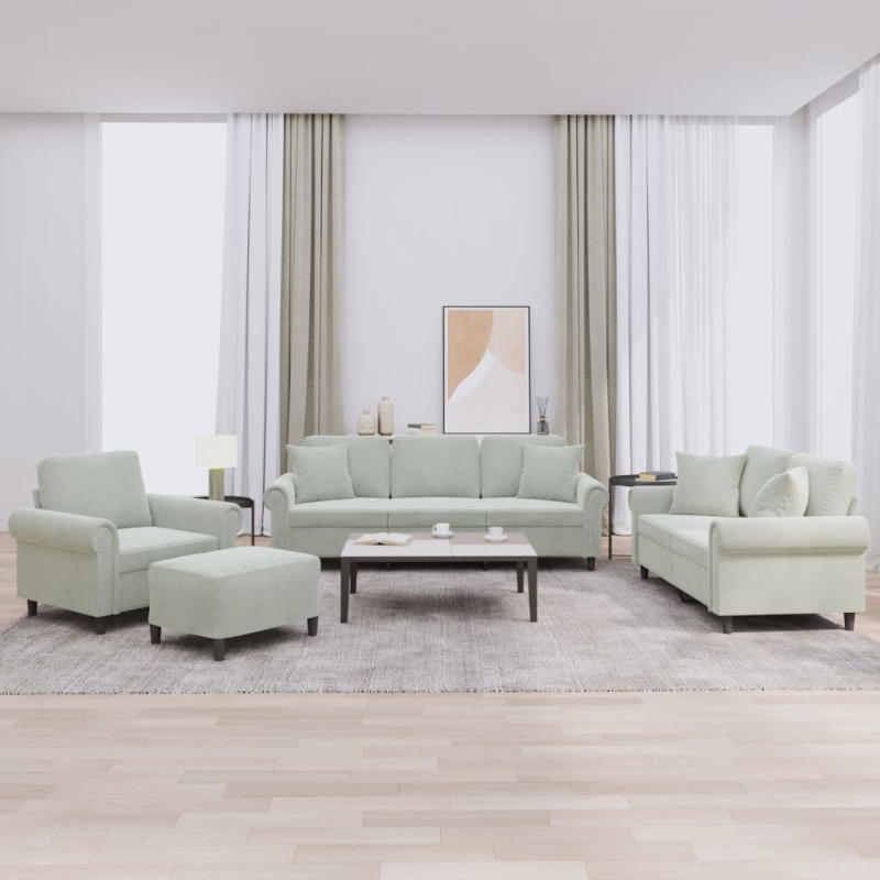 4dílná sedací souprava s poduškami krémová samet