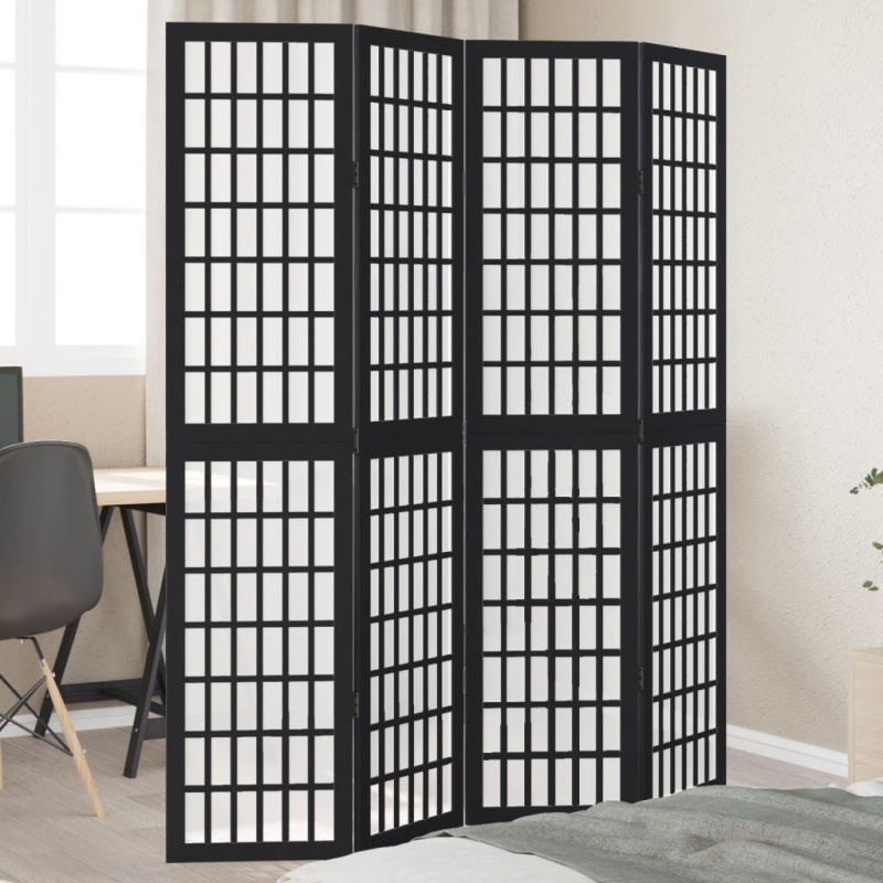 Paraván 4Dílný Černý Masivní Dřevo Pavlovnie - 4 / 40 x 160 cm