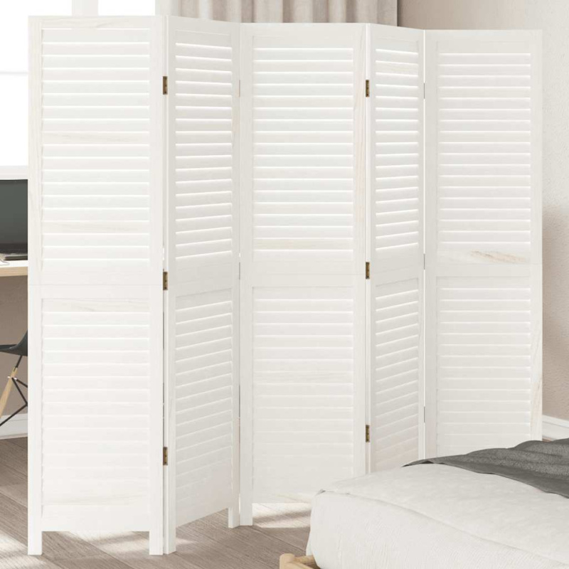 Paraván 5dílný bílý masivní dřevo pavlovnie