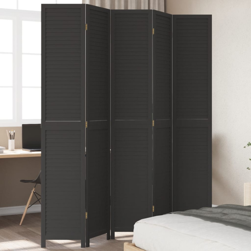 Paraván 5Dílný Černý Masivní Dřevo Pavlovnie - 6 / 40 x 180 cm