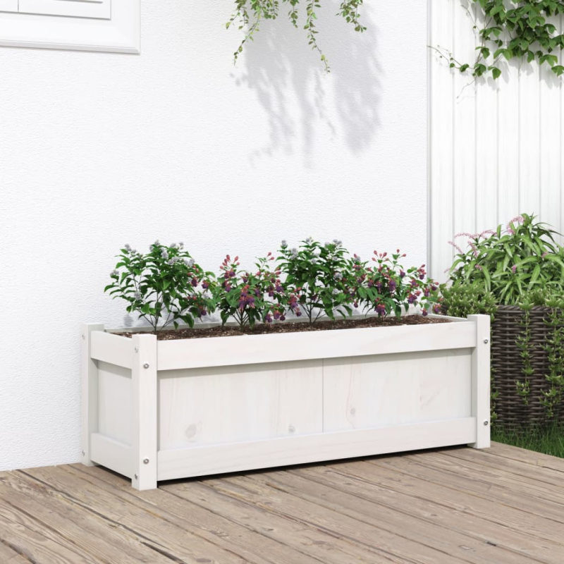 Zahradní Truhlík Bílý 90 X 31 X 31 Cm Masivní Borové Dřevo - Přírodní borovice / 1