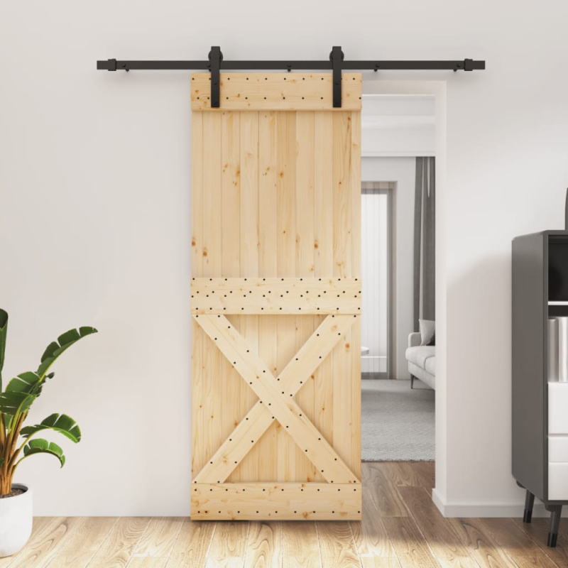 Posuvné Dveře S Kováním 80 X 210 Cm Masivní Borové Dřevo