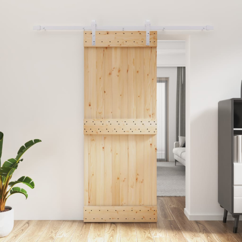 Posuvné Dveře S Kováním 80 X 210 Cm Masivní Borové Dřevo