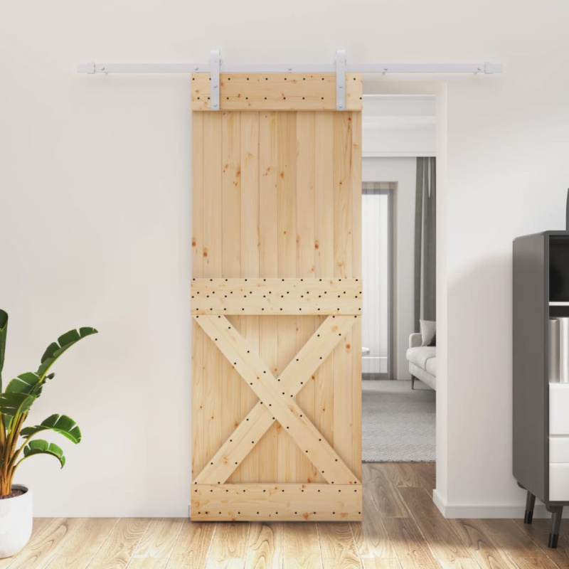 Posuvné Dveře S Kováním 80 X 210 Cm Masivní Borové Dřevo