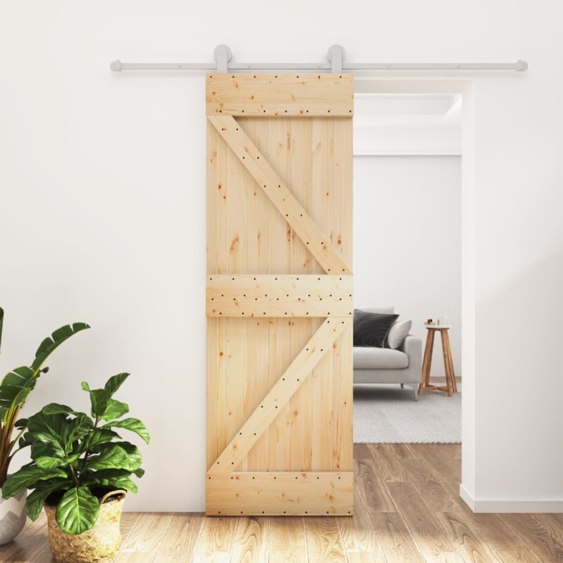 Posuvné Dveře S Kováním 70 X 210 Cm Masivní Borové Dřevo