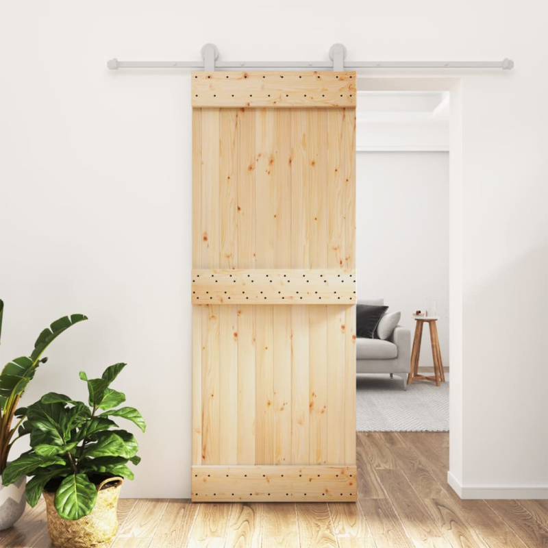 Posuvné Dveře S Kováním 80 X 210 Cm Masivní Borové Dřevo