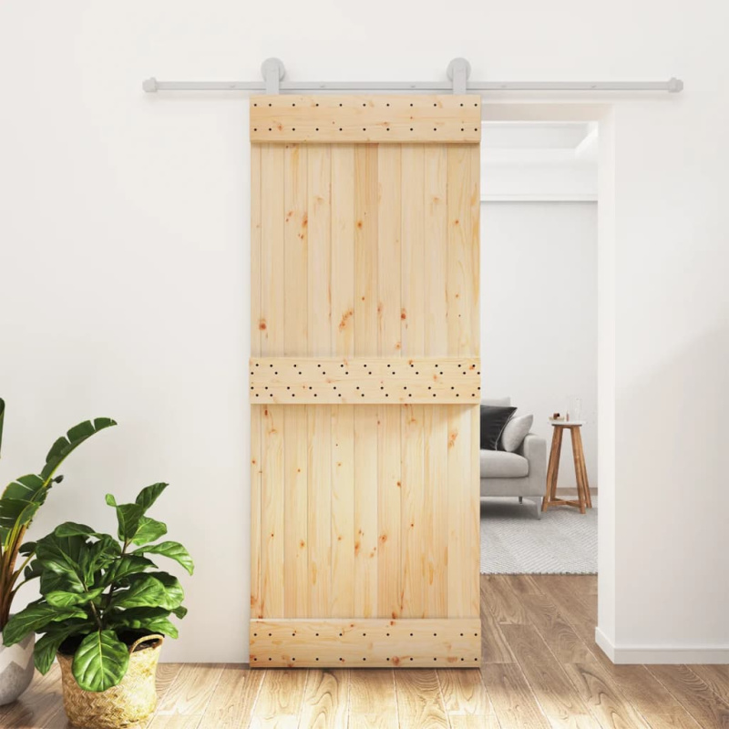 Posuvné Dveře S Kováním 85 X 210 Cm Masivní Borové Dřevo