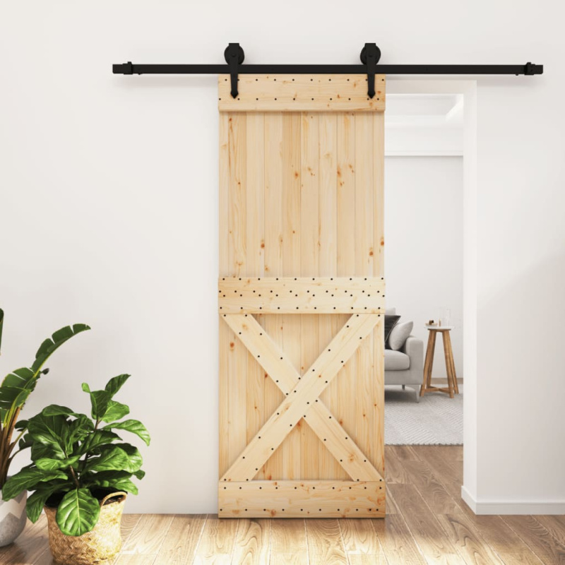Posuvné Dveře S Kováním 80 X 210 Cm Masivní Borové Dřevo