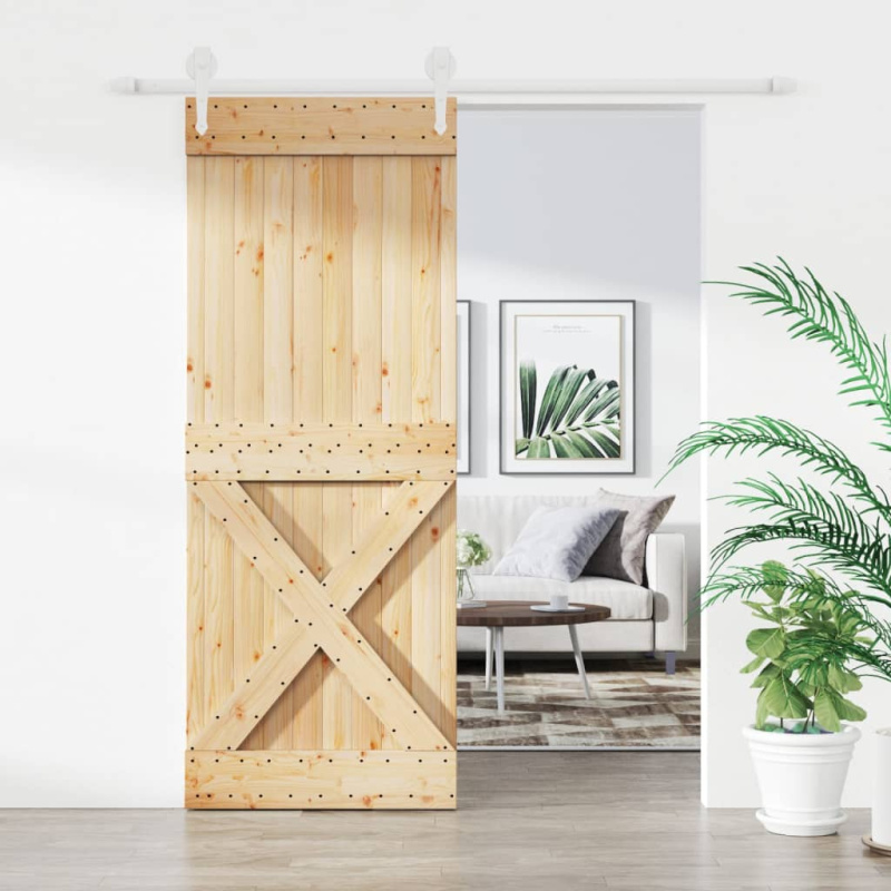 Posuvné Dveře S Kováním 80 X 210 Cm Masivní Borové Dřevo Černá