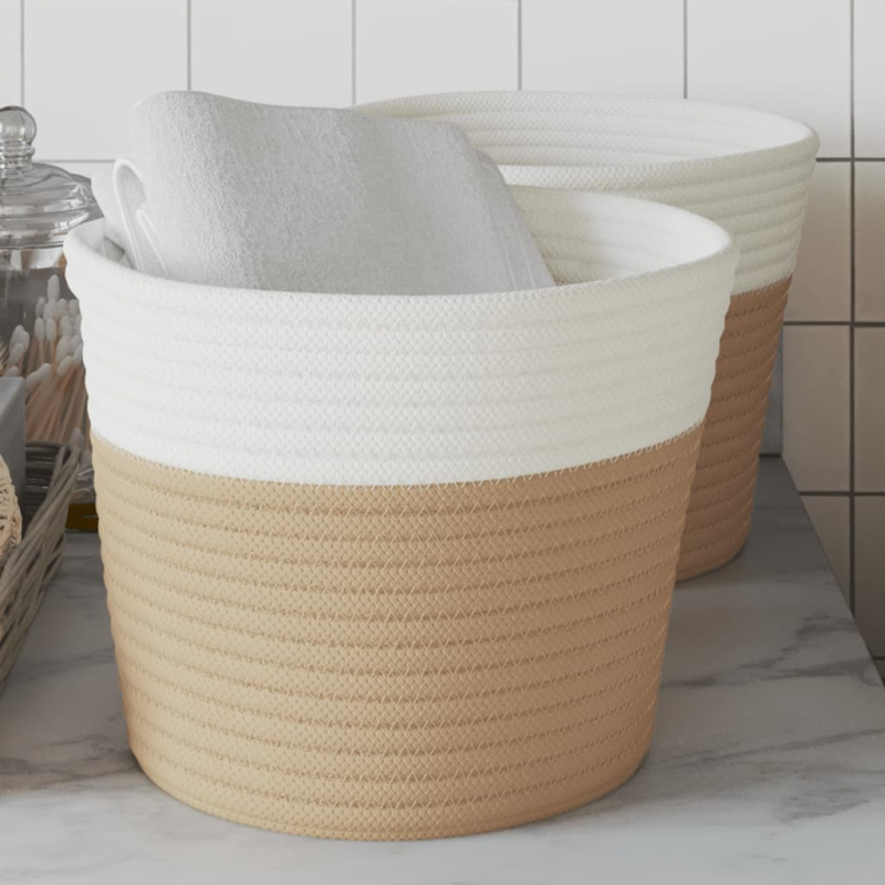 Úložné koše 2 ks béžové a bílé ø 24 x 18 cm bavlna - Hnědá a bílá
