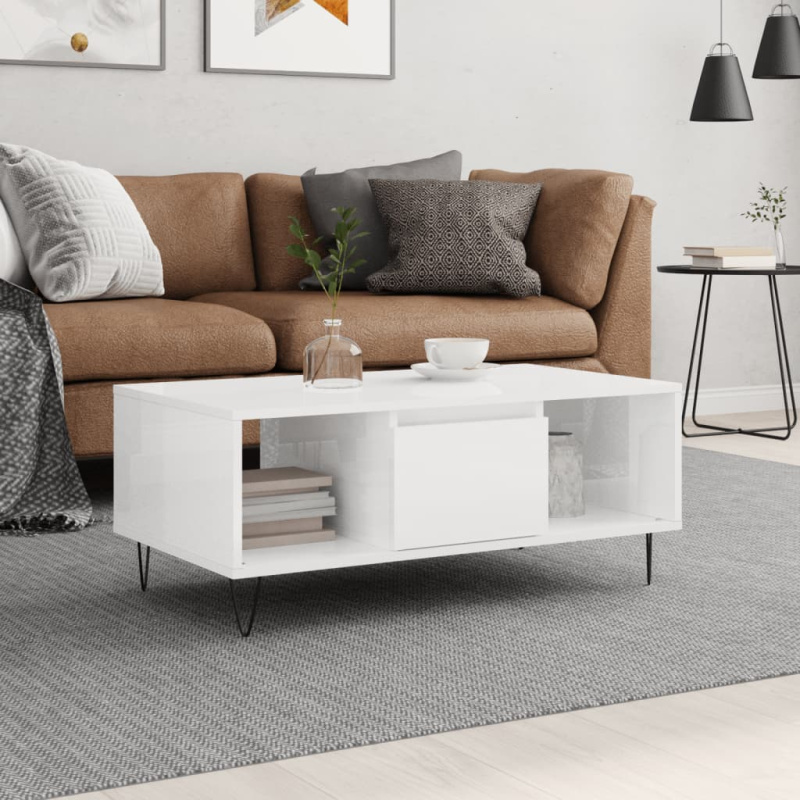 Konferenční Stolek Bílý S Leskem 90X50X36,5 Cm Kompozitní Dřevo - Šedá sonoma