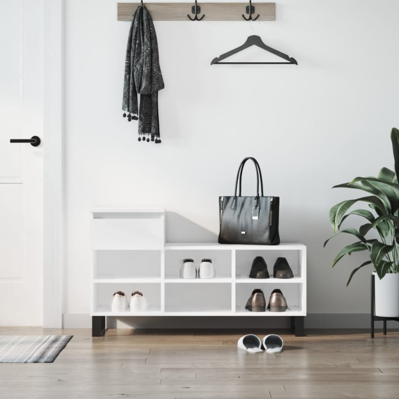 Botník Bílý S Vysokým Leskem 102X36X60 Cm Kompozitní Dřevo - Bílá s vysokým leskem