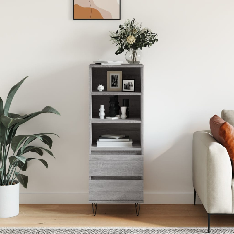 Skříň Highboard Šedá Sonoma 40 X 36 X 110 Cm Kompozitní Dřevo - Bílá s vysokým leskem