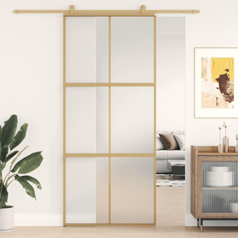 Posuvné dveře zlaté 76 x 205 cm mléčné ESG sklo a hliník