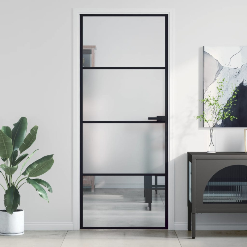 Posuvné dveře černé 102,5 x 205 cm tvrzené sklo a hliník