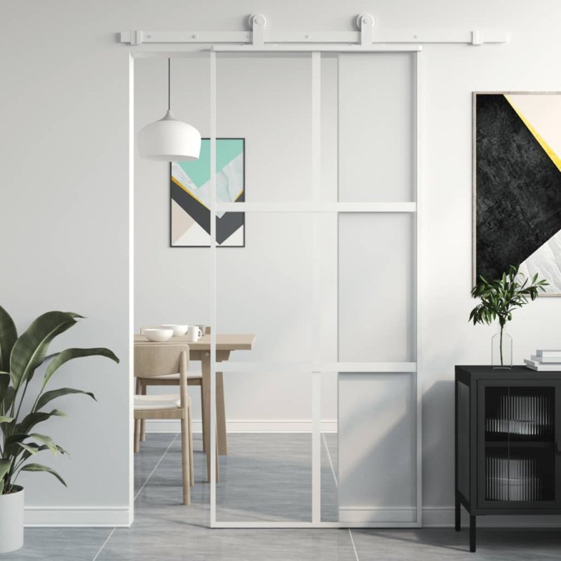 Posuvné dveře bílé 102,5 x 205 cm tvrzené sklo a hliník