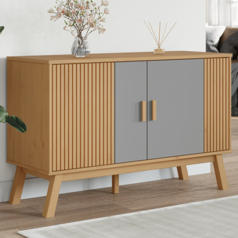 Příborník Olden Šedý A Hnědý 114X43X73,5 Cm Masivní Borovice - Hnědá