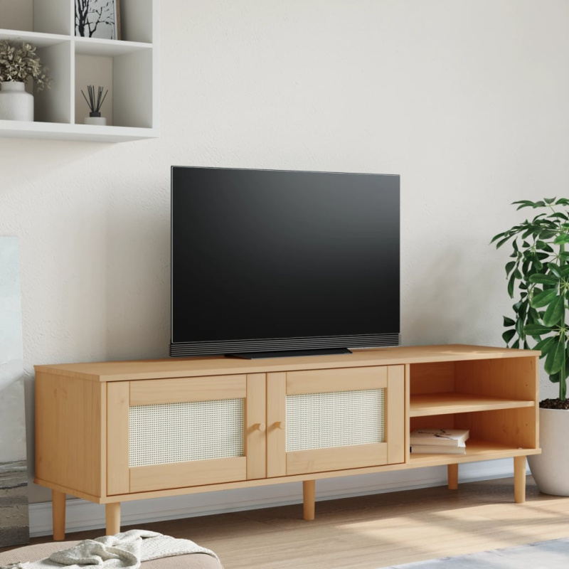 Tv Skříňka Senja Ratanový Vzhled 158X40X49 Cm Borovice - Hnědá