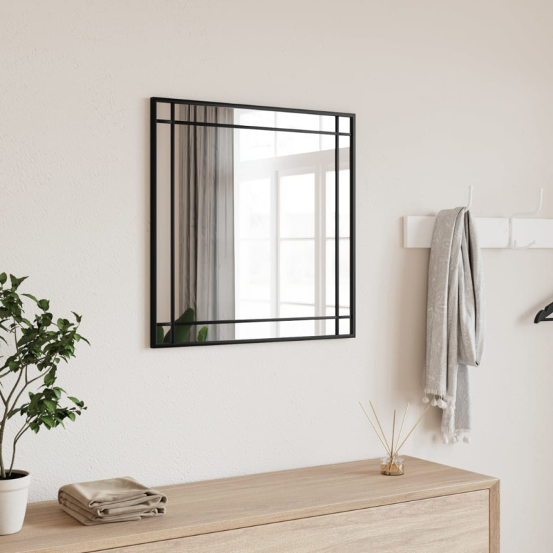 Nástěnné Zrcadlo Černé Čtverec Železo - 40 x 80 cm