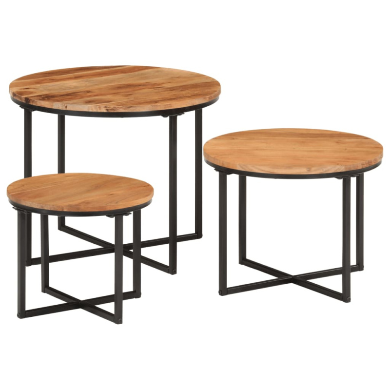 Hnízdové Konferenční Stolky 3 Ks Masivní Akácie A Železo - 35 x 35 x 30 cm   45 x 45 x 35 cm   55 x 55 x 45 cm