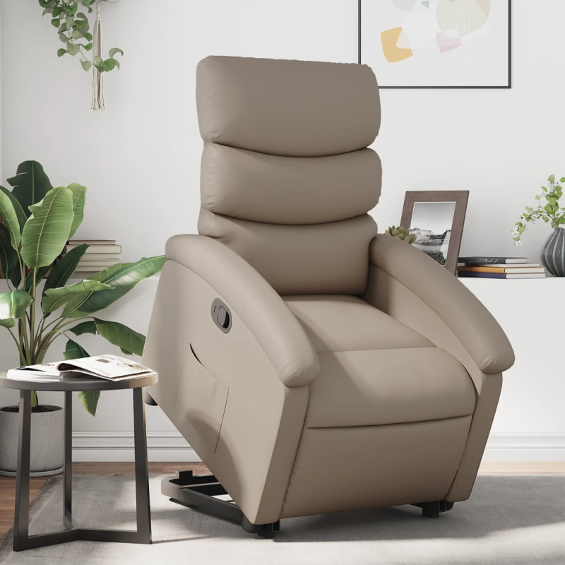 Zvedací Polohovací Křeslo Umělá Kůže Cappuccino - Elektrické zatlačení zpět / Ano